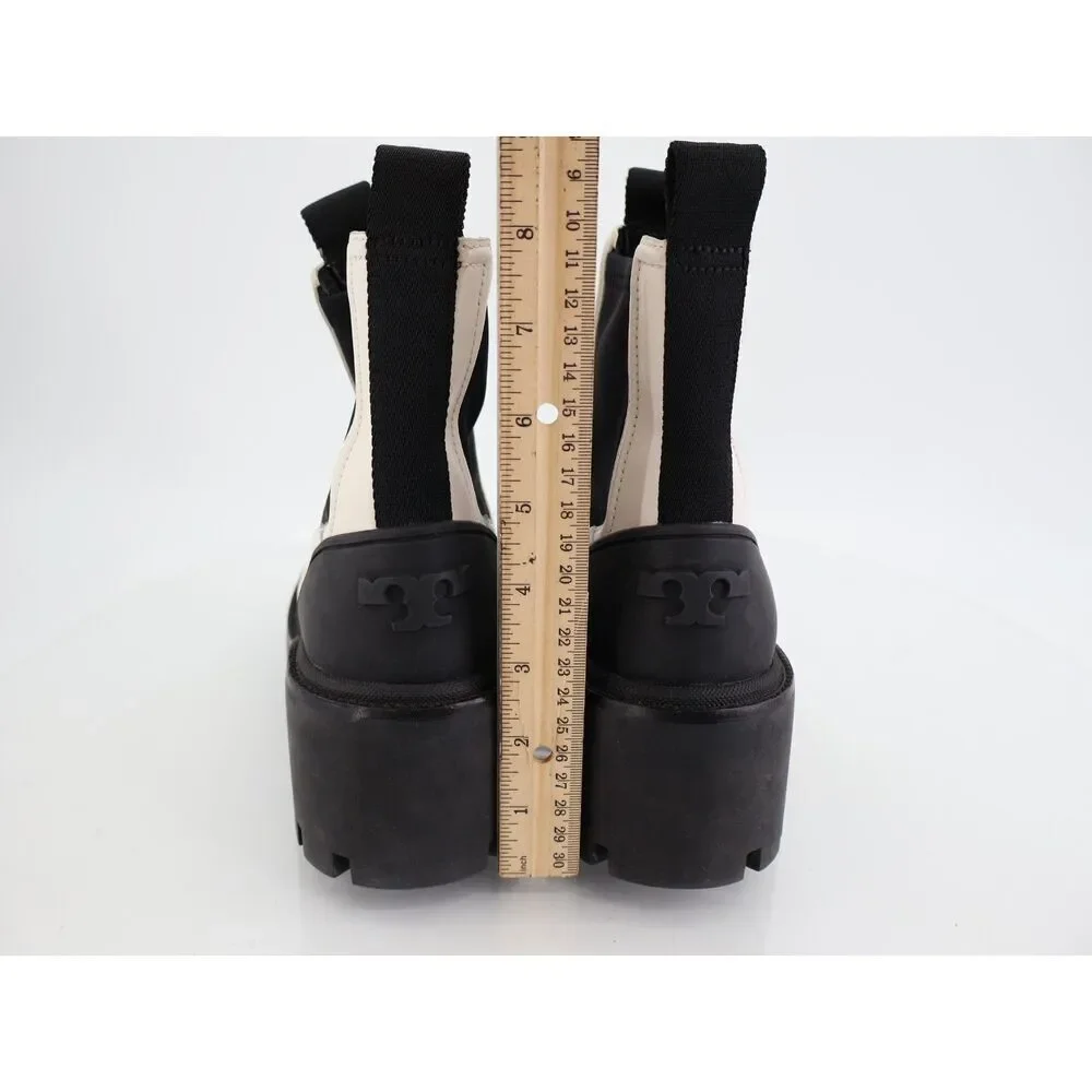 Tory Burch Women's Chelsea Lug Sole Ankle Boots Size 7.5 Black White Slip On